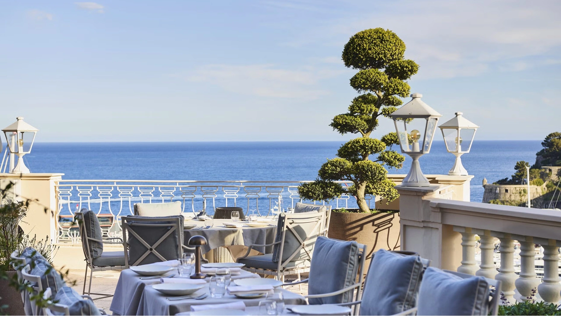 Pavyllon Monte-Carlo Michelin star restaurant Yannick Alléno with Mediterranean terrace views Hôtel Hermitage