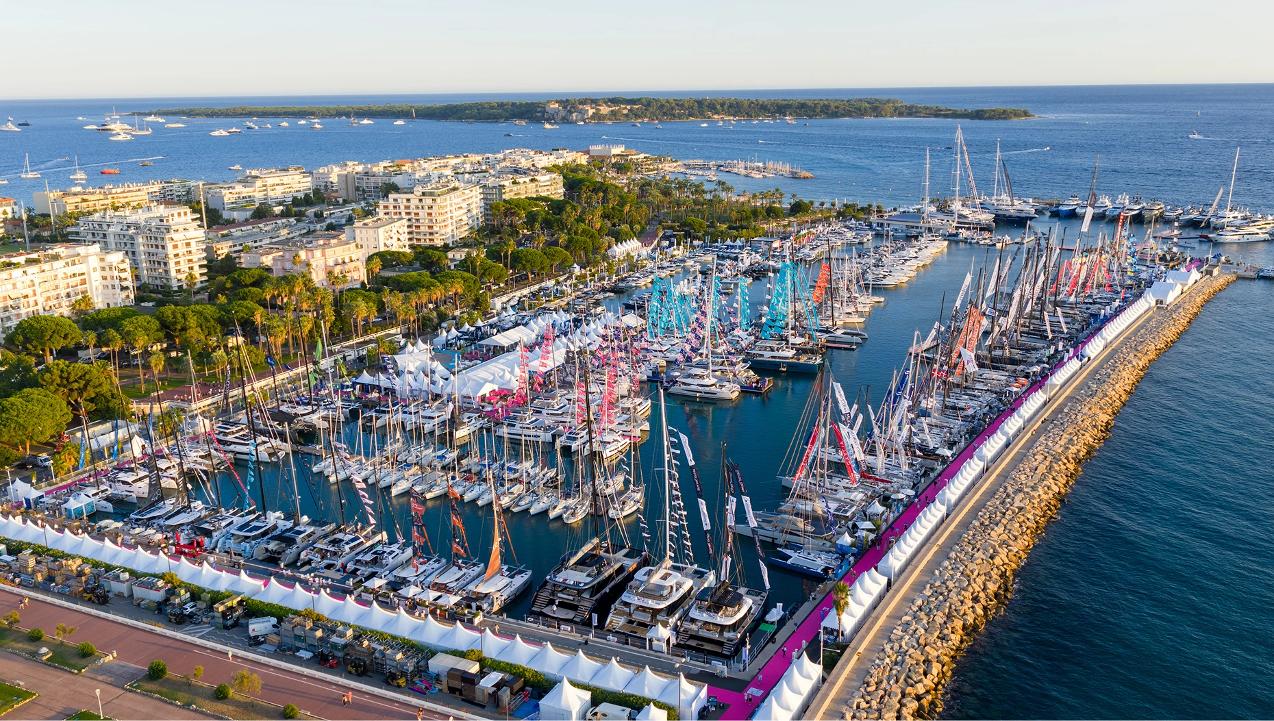 Port Canto sailing yacht showcase with sailboats from 10 to 30 meters at Cannes Yachting Festival