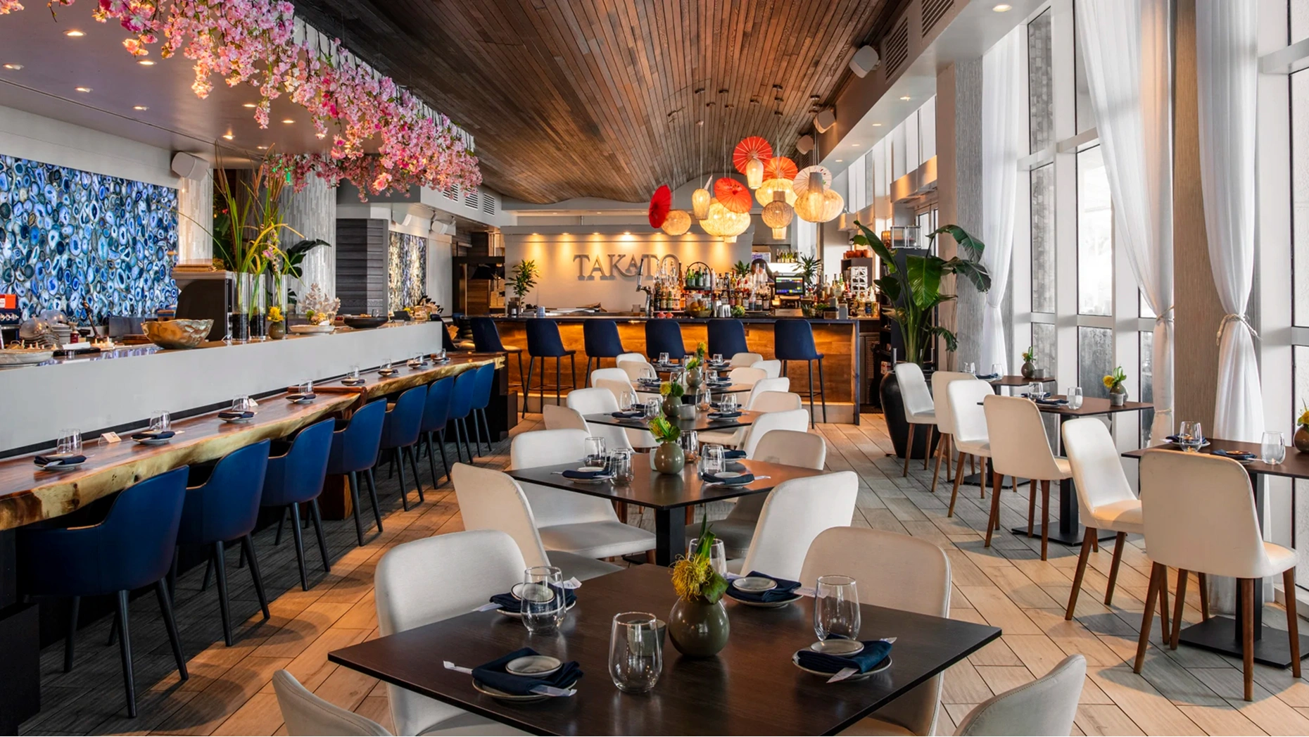 Takato oceanfront sushi bar with 26-foot counter and Japanese Korean fusion dining at Conrad Fort Lauderdale