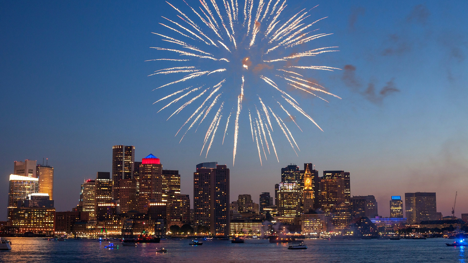 Fireworks in Boston Harbor during July 4th celebrations