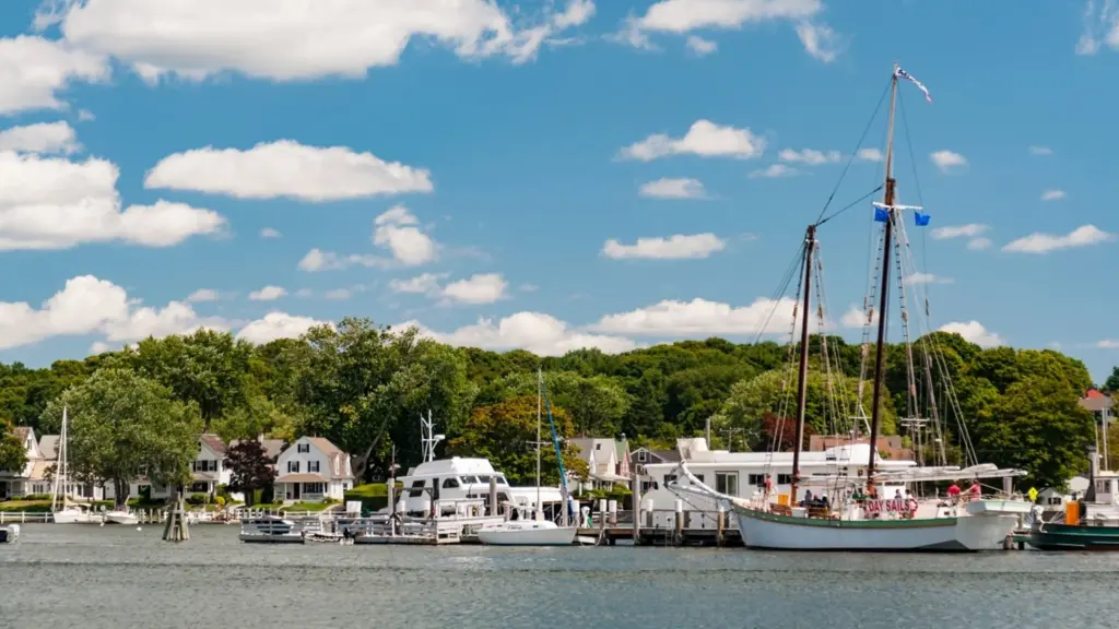 Historic wooden tall ships at Mystic Seaport Museum — a hidden gem July 4th yachting destination in Connecticut