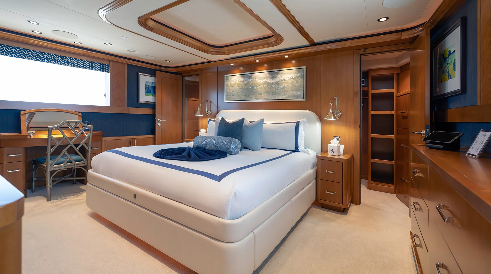 Westport 40M main deck master suite with marble bath — FAR NIENTE superyacht