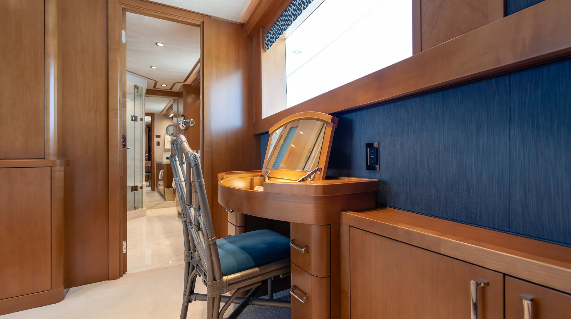 ull-beam master suite aboard FAR NIENTE — 2014 Westport 40M Tri Deck sold by Italian Yacht Group